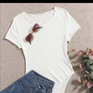 New SHEIN lettuce trim ribbed bodysuit white